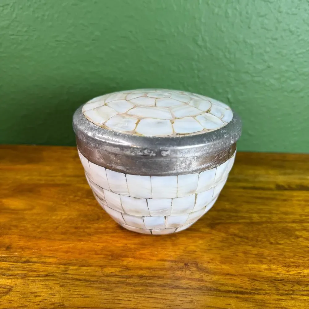 Vintage Mother of Pearl Trinket Box Jar with Lid